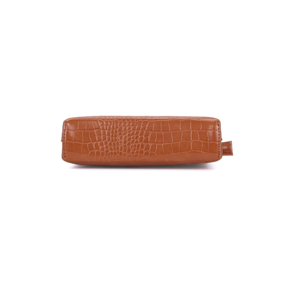 Bolsa Croco Marrom Alça Fina Transversal - vista 6 de 7