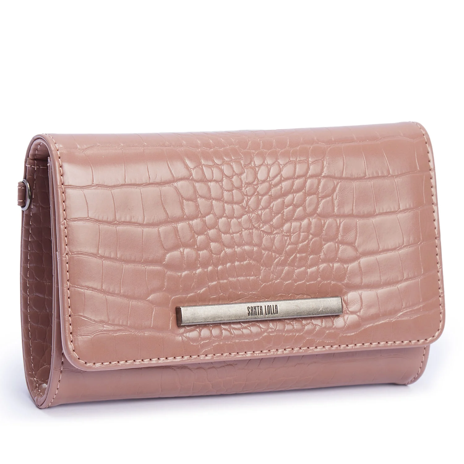 Bolsa Carteira Rose Croco Alça Transversal - vista 2 de 7
