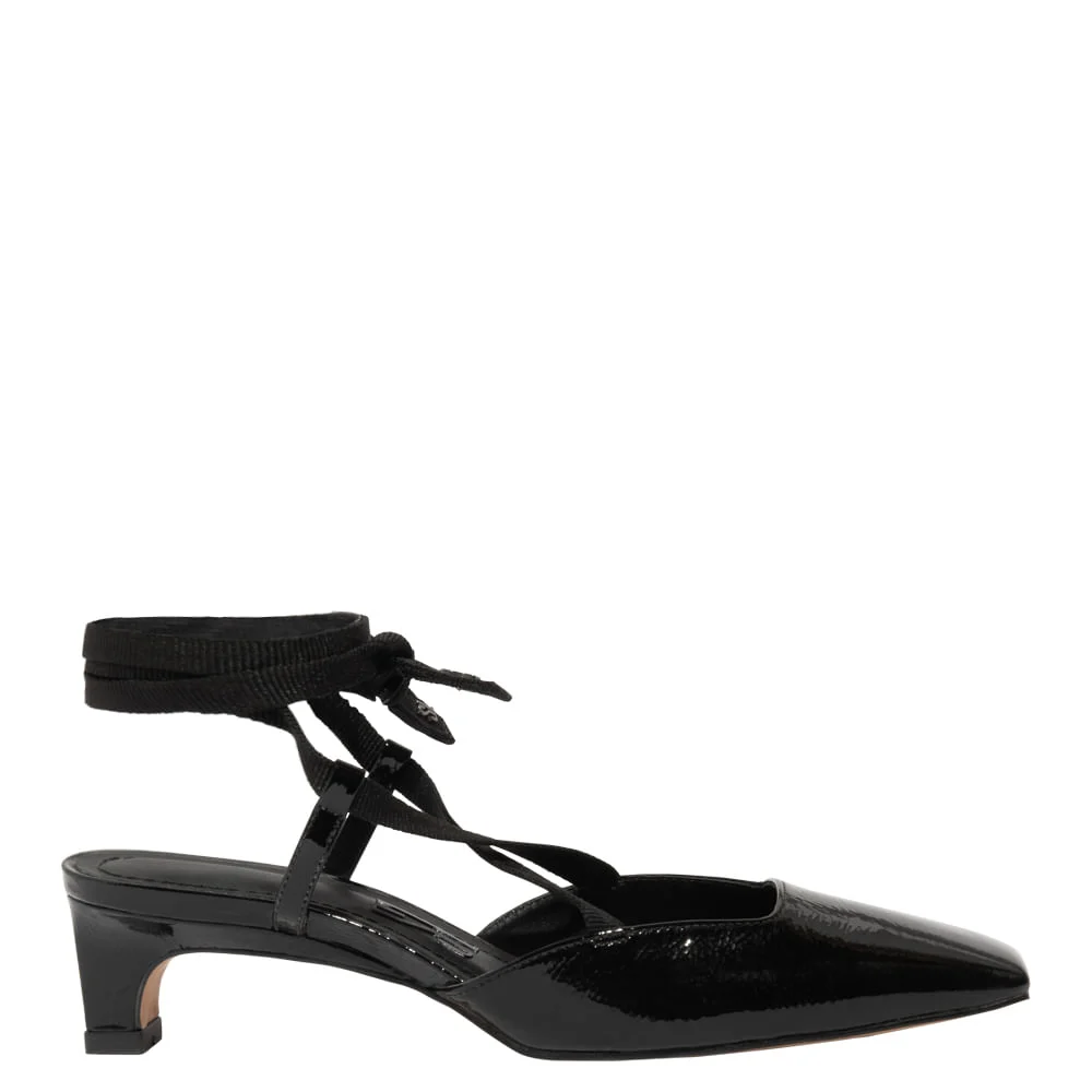 Scarpin Boneca Couro Verniz Preto Amarração - vista 1 de 3