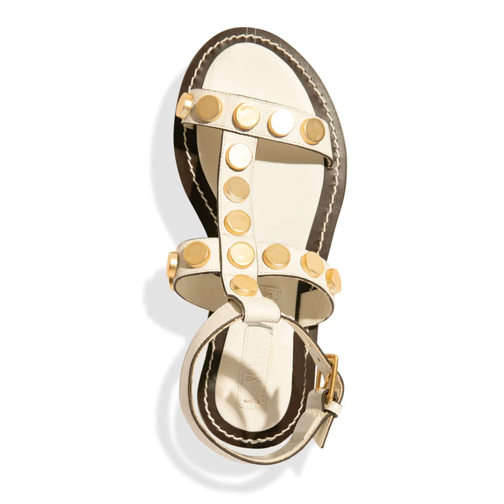 Rasteira Couro Tachas Off White - vista 4 de 5