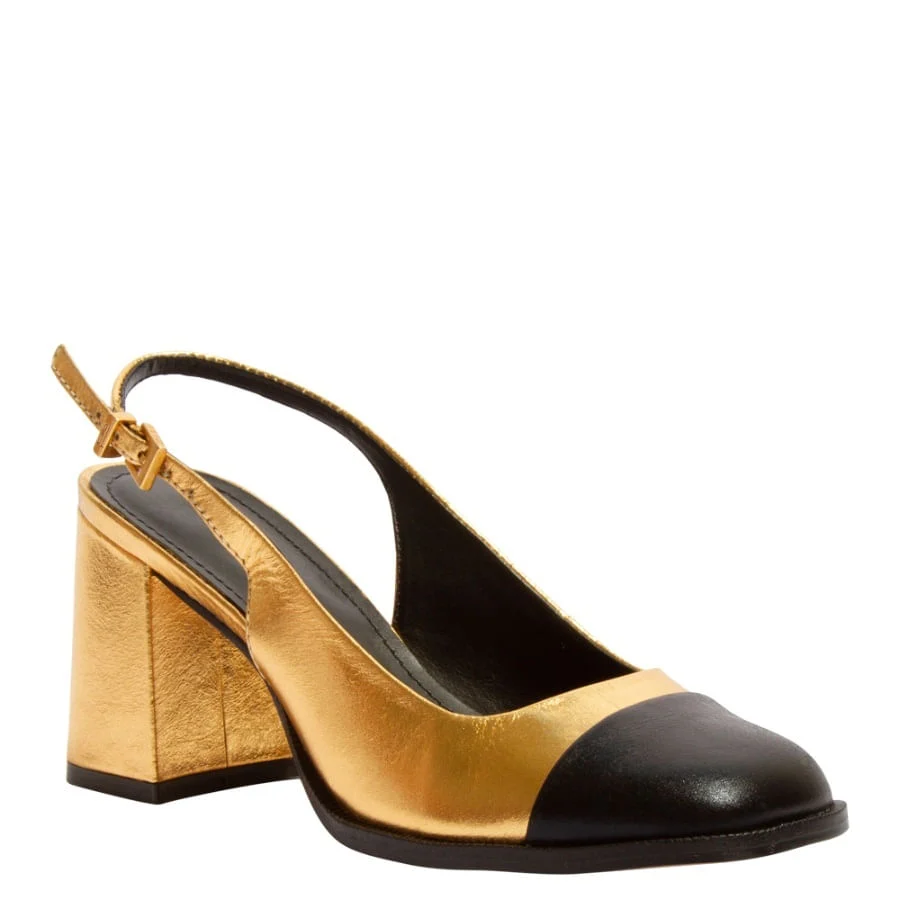 Scarpin Boneca Couro Cristal Dourado - vista 2 de 3