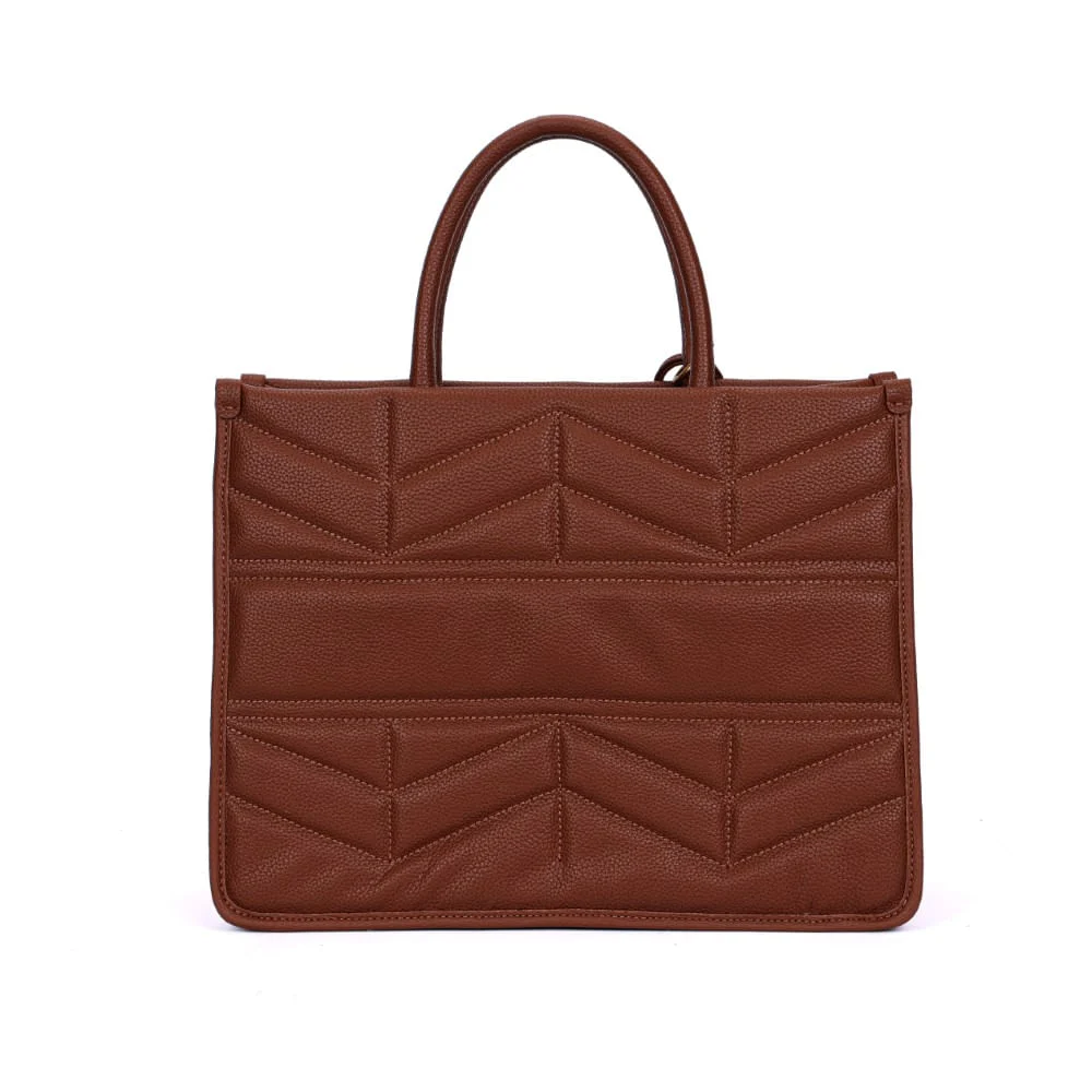 Bolsa Tote Marrom Café Estruturada Matelassê Alça De Mão - vista 5 de 7