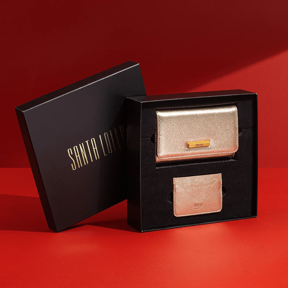 Kit Presente Bolsa Transversal e Porta Cartão Dourado Metalizado - vista 2 de 6