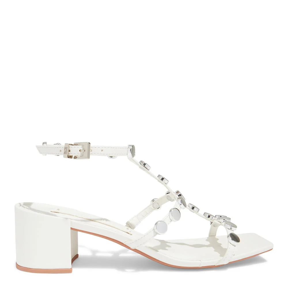 Sandália napa soft branco bico quadrado salto bloco baixo - vista 1 de 4