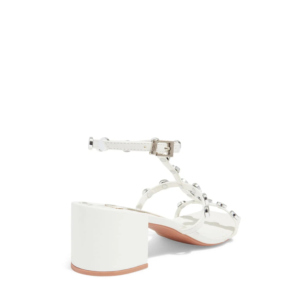 Sandália napa soft branco bico quadrado salto bloco baixo - vista 3 de 4