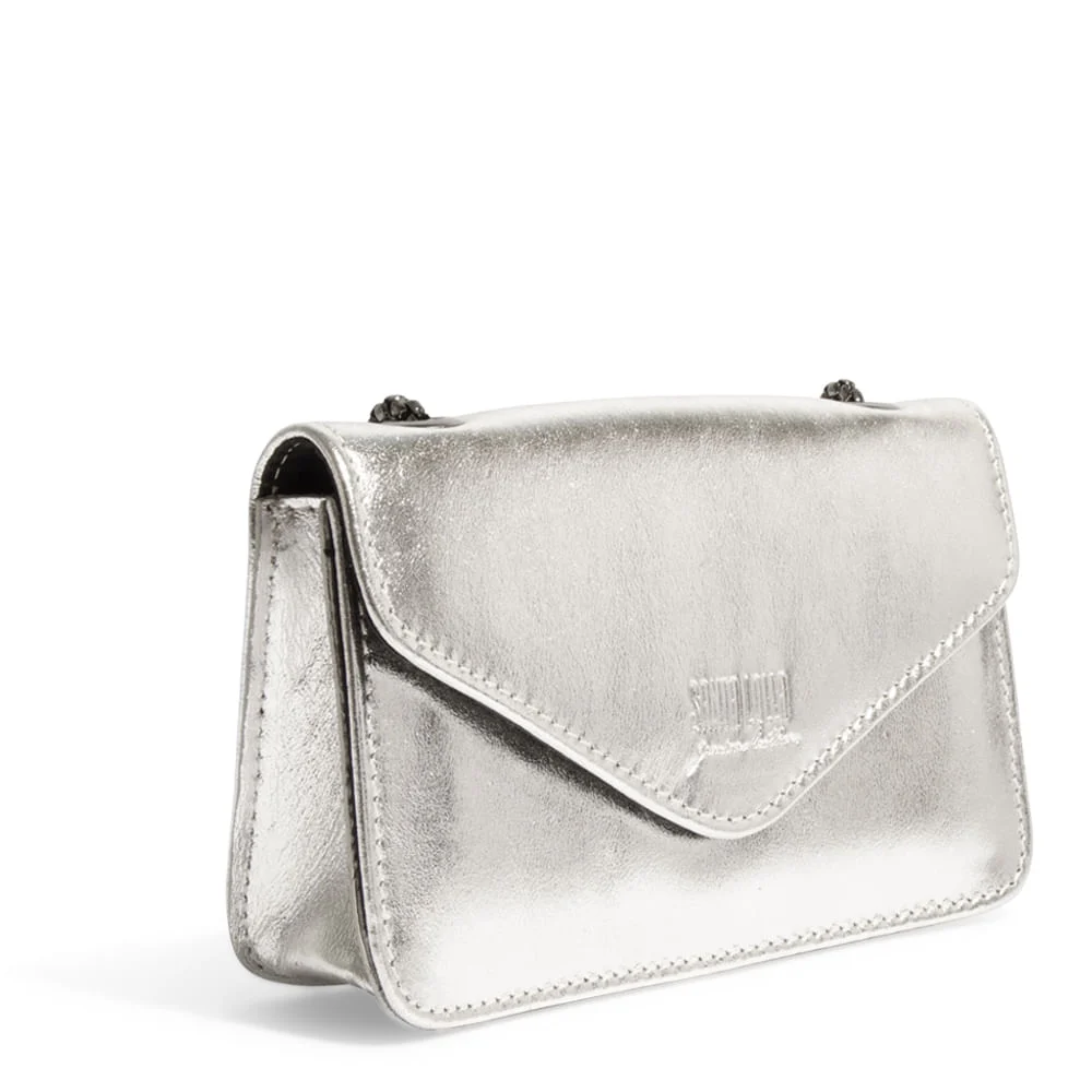 Bolsa Prata Metalizado Couro Cristal Alça Corrente Transversal - vista 2 de 6