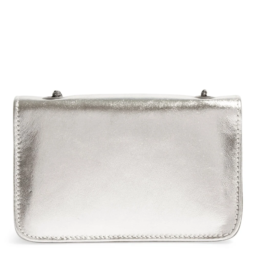 Bolsa Prata Metalizado Couro Cristal Alça Corrente Transversal - vista 3 de 6