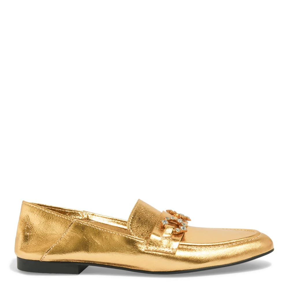 Mocassim Couro Cristal Dourado Bico Redondo - vista 1 de 4