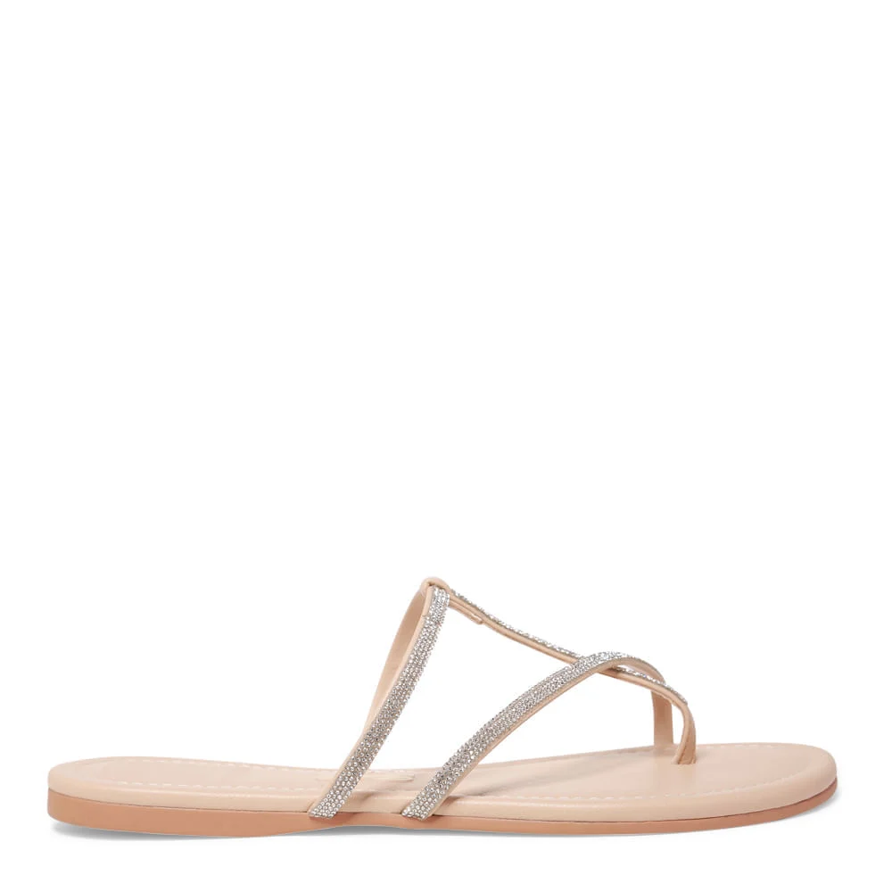 Rasteira Tiras Strass Brilho Napa Soft Bege - vista 4 de 6