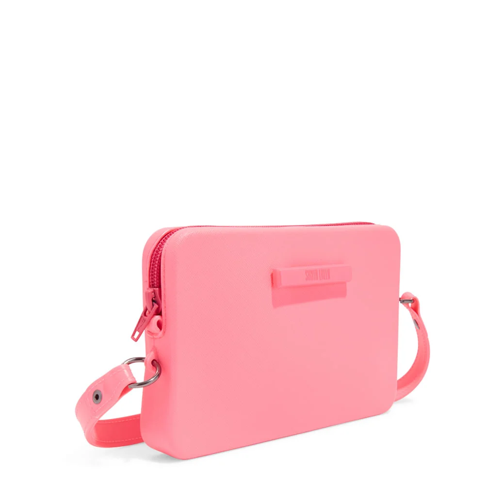Bolsa Pequena Rosa Magenta Material Borracha Alça Transversal - vista 2 de 3