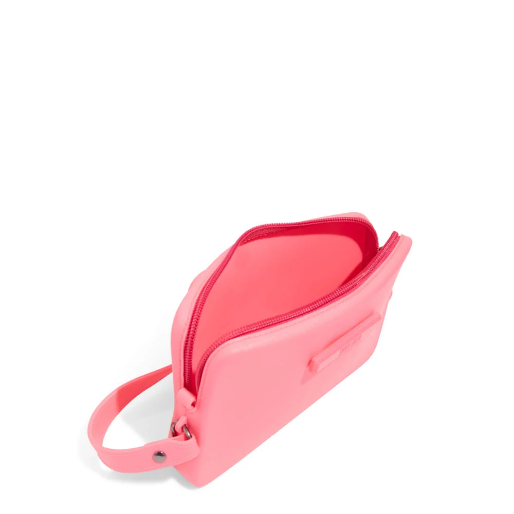 Bolsa Pequena Rosa Magenta Material Borracha Alça Transversal - vista 3 de 3