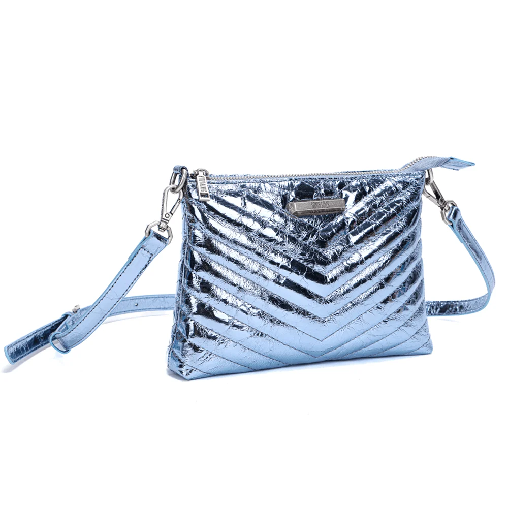 Bolsa Pequena Material Metal Crinkle Azul Alça Transversal - vista 4 de 7