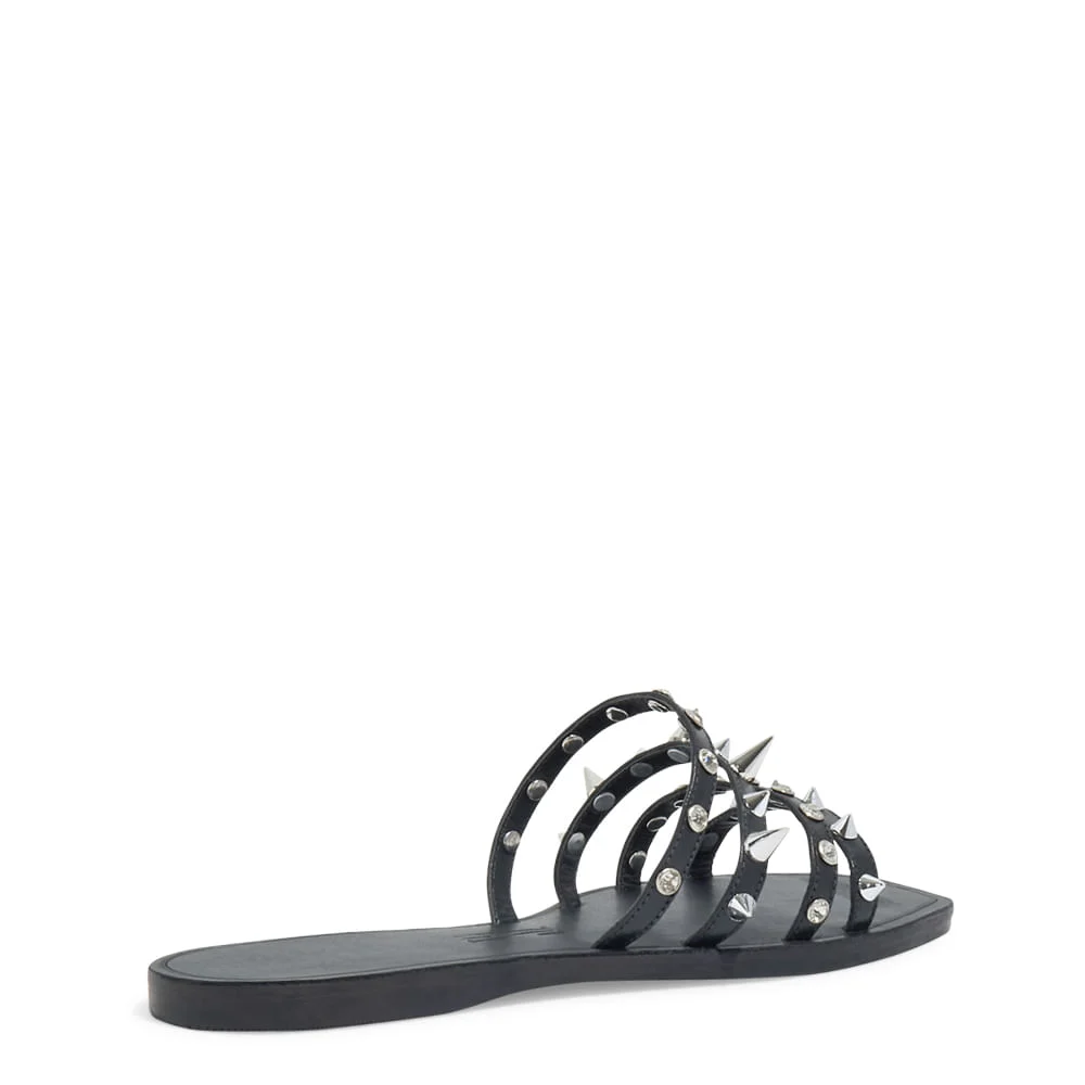 Rasteira Couro Preta Bico Quadrado Spikes - vista 3 de 4