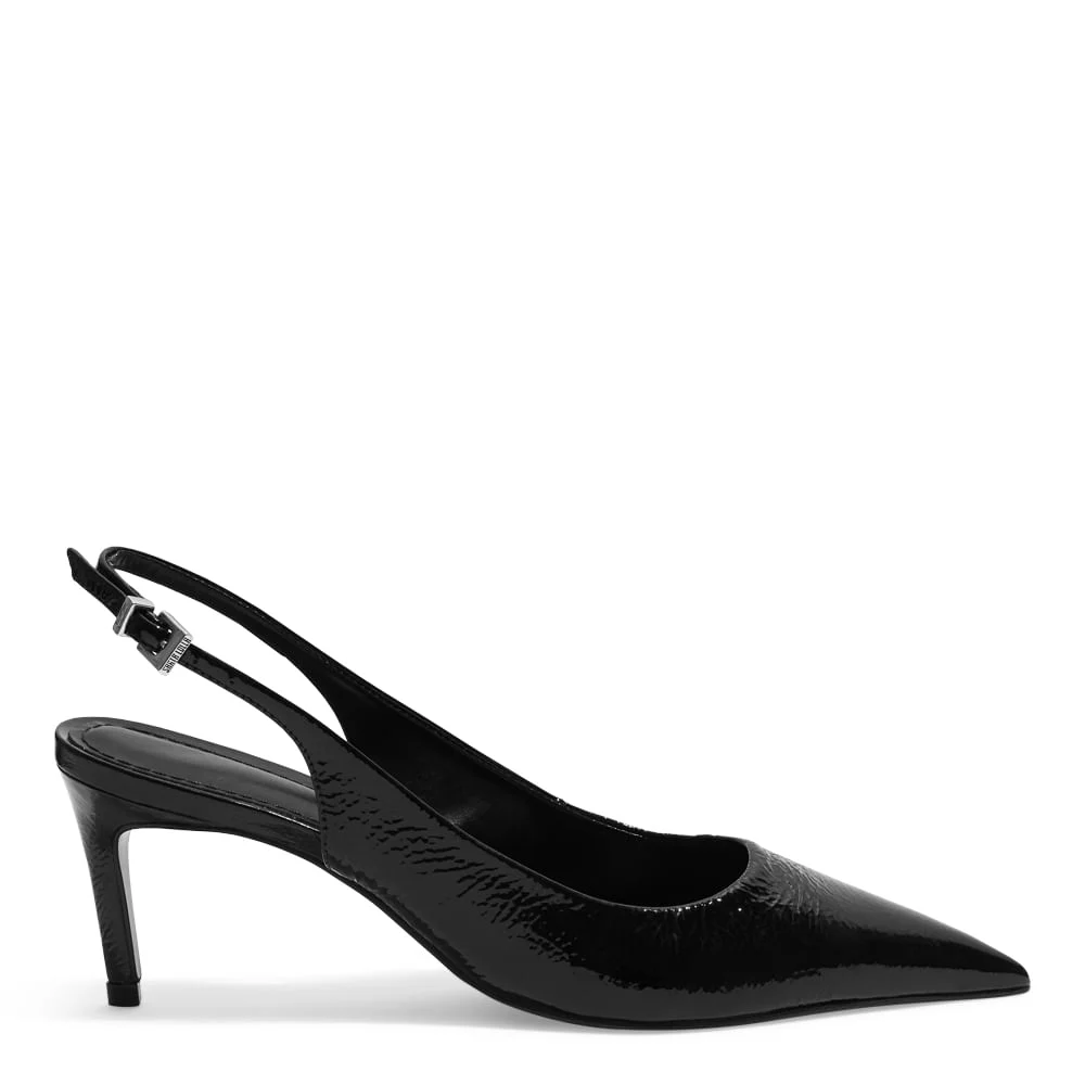Scarpin Slingback Verniz Show Preto Bico Fino Salto Médio - vista 1 de 3