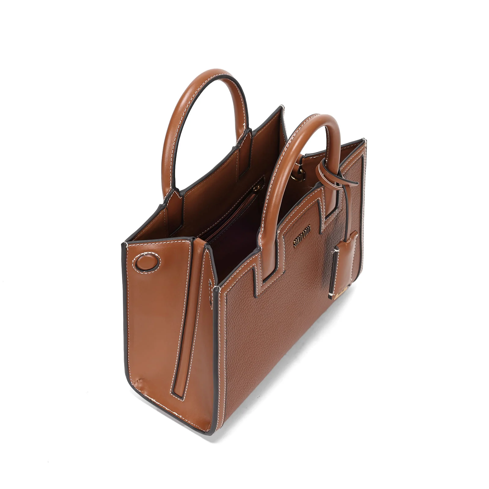 Bolsa Quadrada Marrom Preta Pespontos Transversal - vista 3 de 3