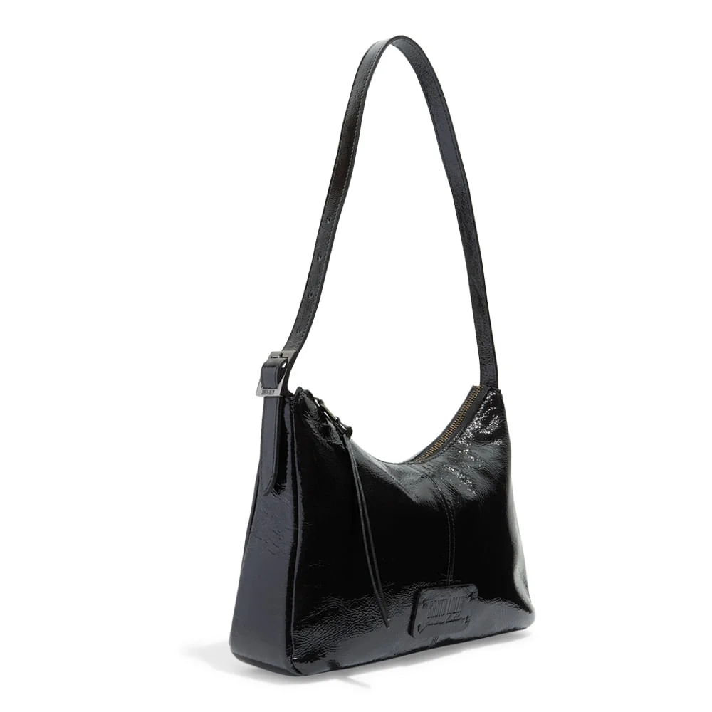 Bolsa Couro Verniz Preta Alça De Ombro - vista 2 de 3