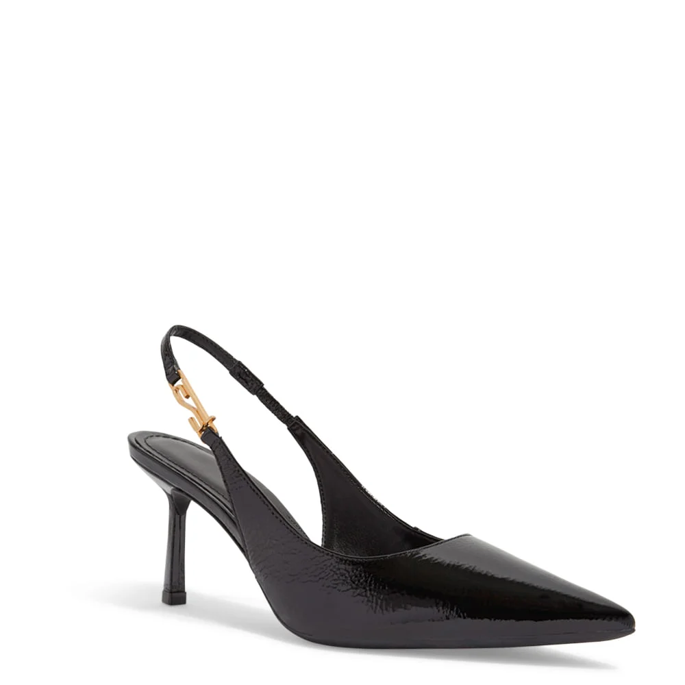 Scarpin Slingback Verniz Preto Salto Fino - vista 2 de 5