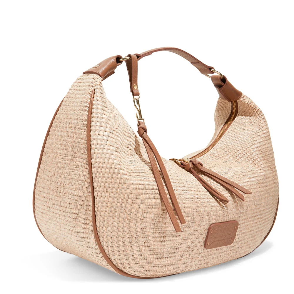 Bolsa Marrom Palha Tramado Grande Meia Lua - vista 2 de 3
