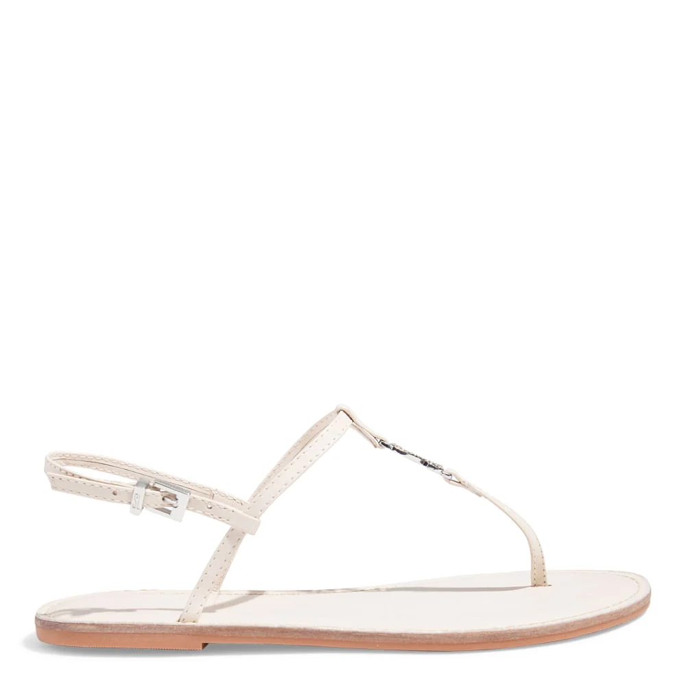 Rasteira Couro Nobre Tiras Finas Bico Redondo Off White - vista 1 de 4