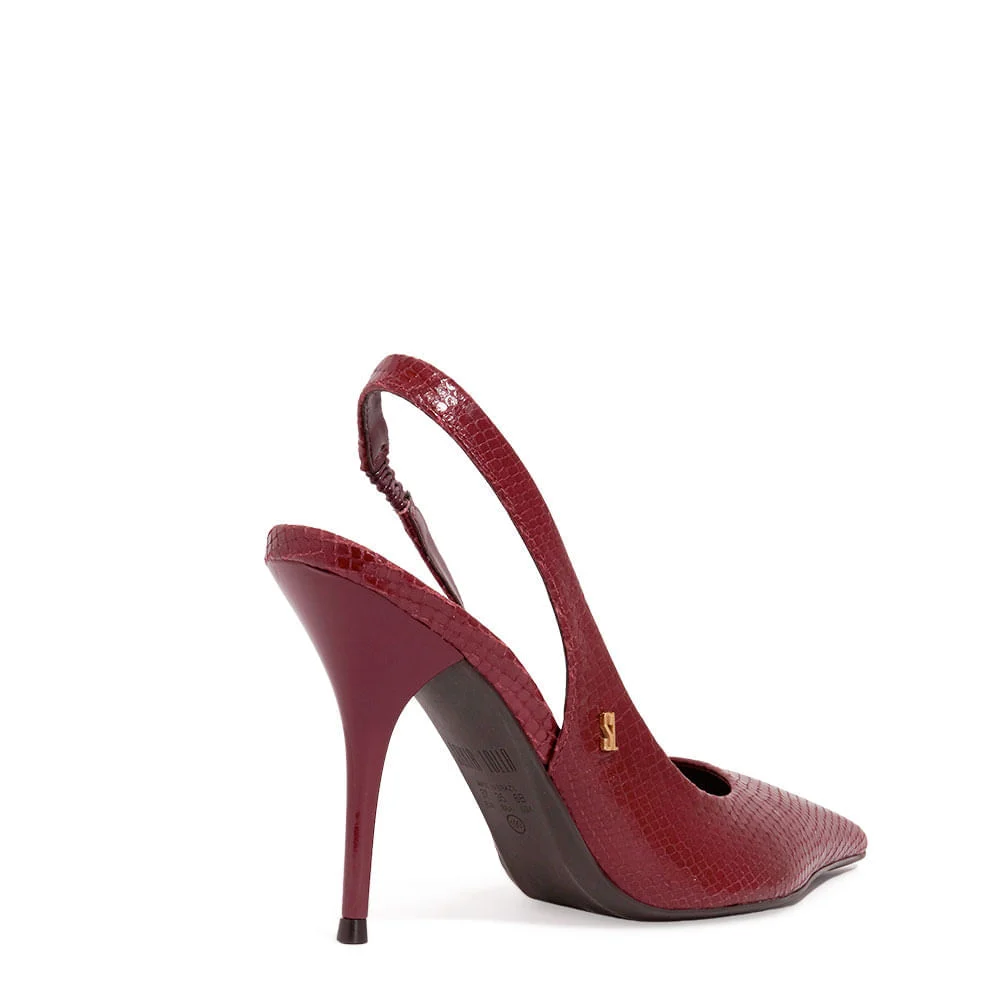 Scarpin Slingback Couro Mamba Snake Salto Alto Bordô - vista 3 de 3
