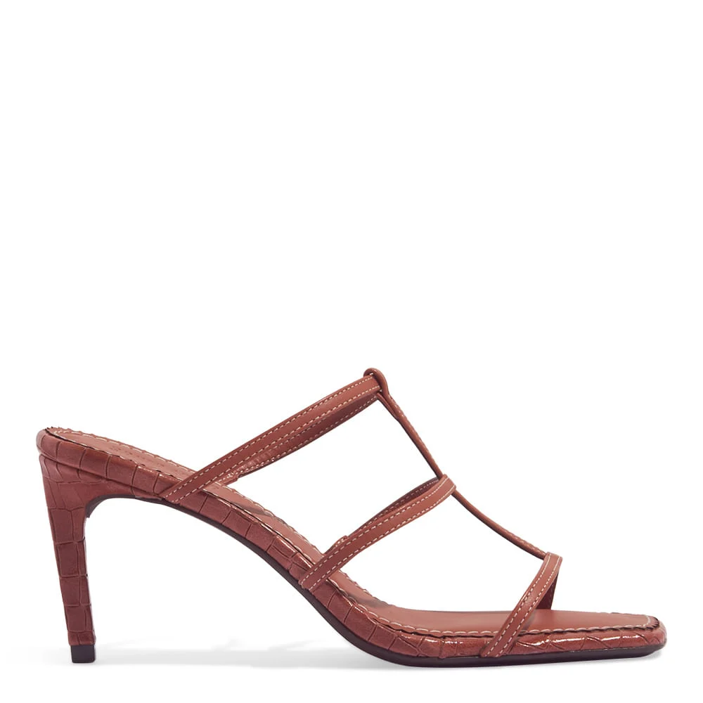 Mule Couro Pelica Soft Marrom Safari Salto Alto Fino - vista 1 de 3