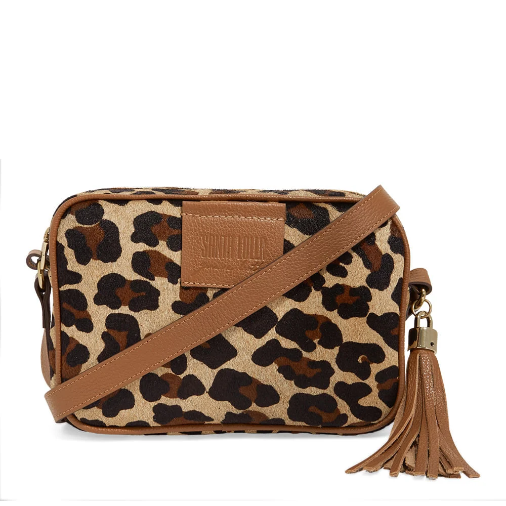 Bolsa tiracolo camera bag couro estampa pelo onça - vista 2 de 4