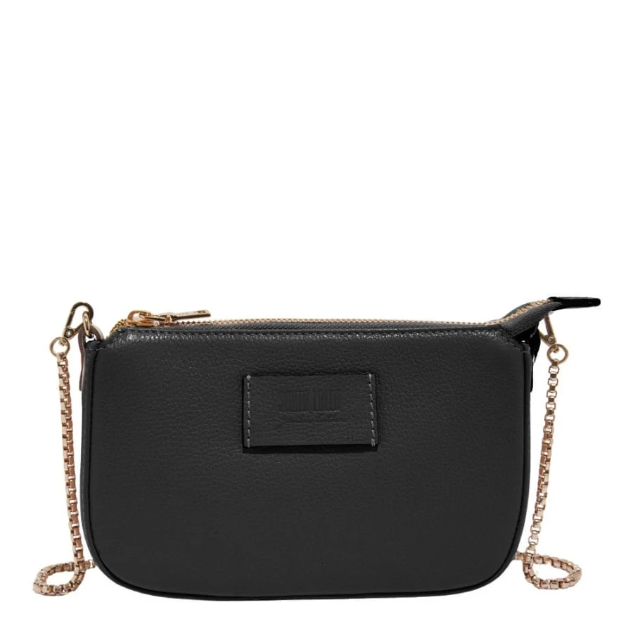 Bolsa Couro Floater Preta Alça Corrente Transversal - vista 1 de 3